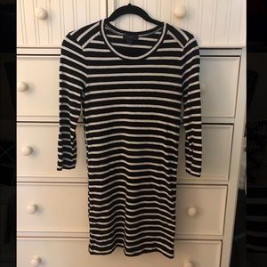 J Crew Black and Light Grey Striped Dress XXS